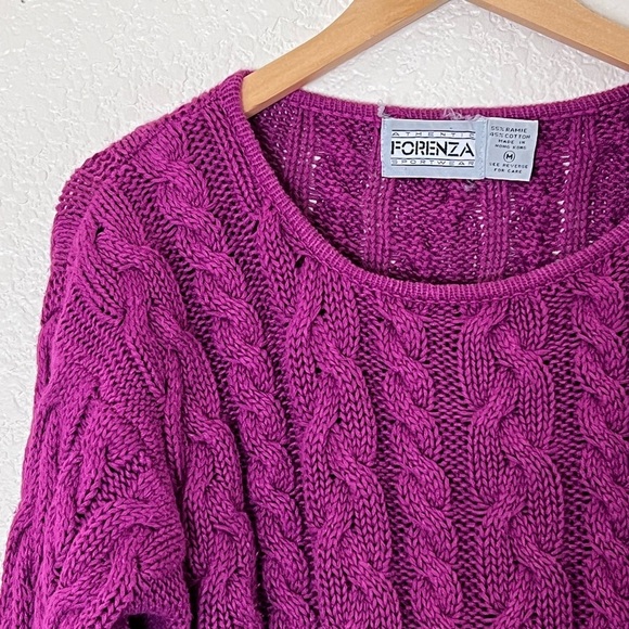 Forenza | Vintage magenta crew neck cable knit pullover sweater size med… - Picture 3 of 9